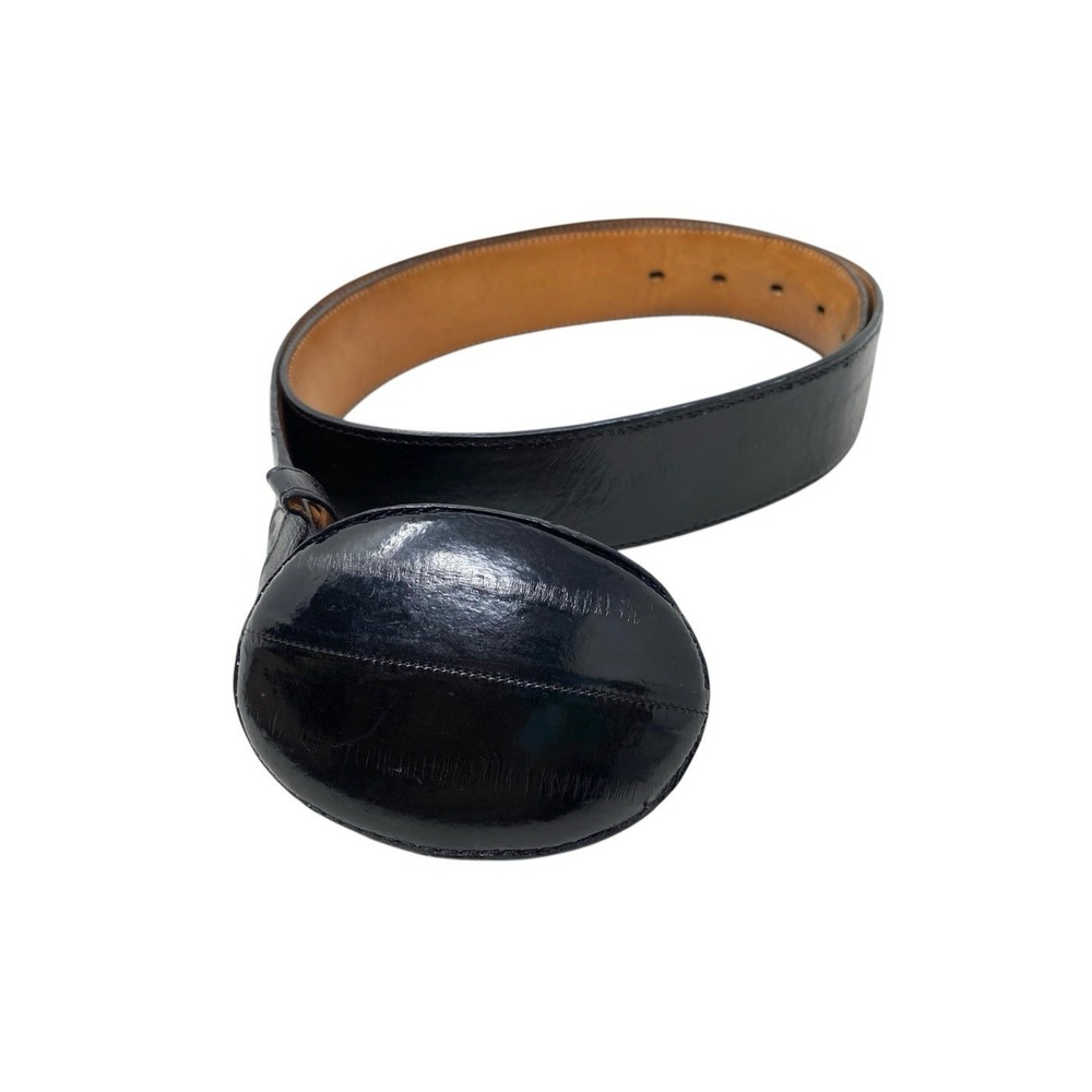 Cuadra Mens Black Genuine Eel Skin Belt Size 38 Shiny Oval Buckle